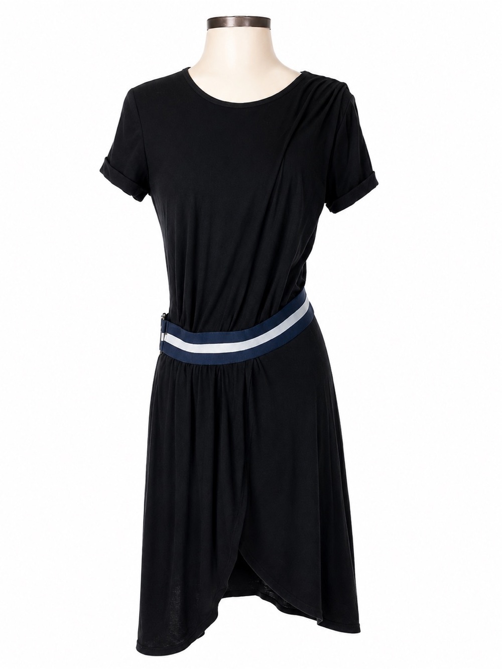 BCBG Max Azaria Asymmetrical Hem Black Belted Dress Small
